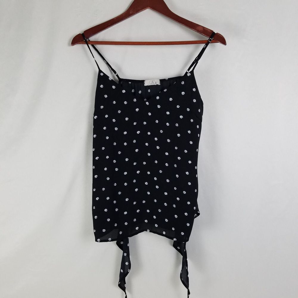 CAD Shirt Womens Medium READ Black Spaghetti Strap‎ Top Sheer Polka Dot Blouse
